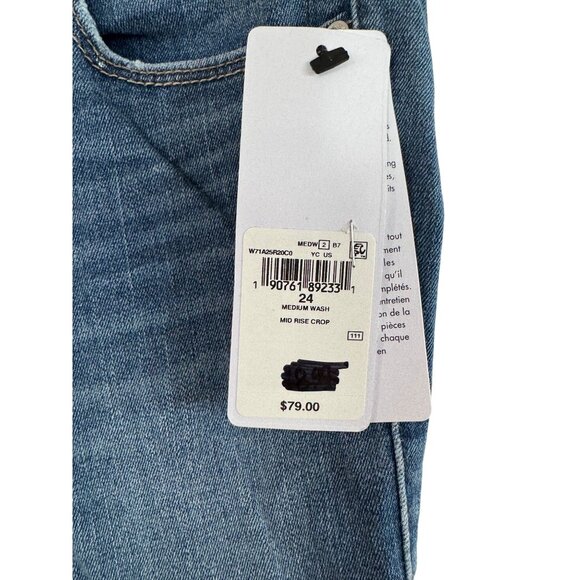 Guess Womens Mid Rise Jeans Medium Wash 24 Distressed Cropped Denim Straight Leg - Picture 2 of 6